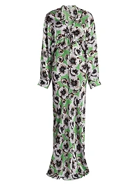 Kathleen Cut-Out Silk Long-Sleeve Maxi Dress