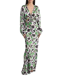 Kathleen Cut-Out Silk Long-Sleeve Maxi Dress