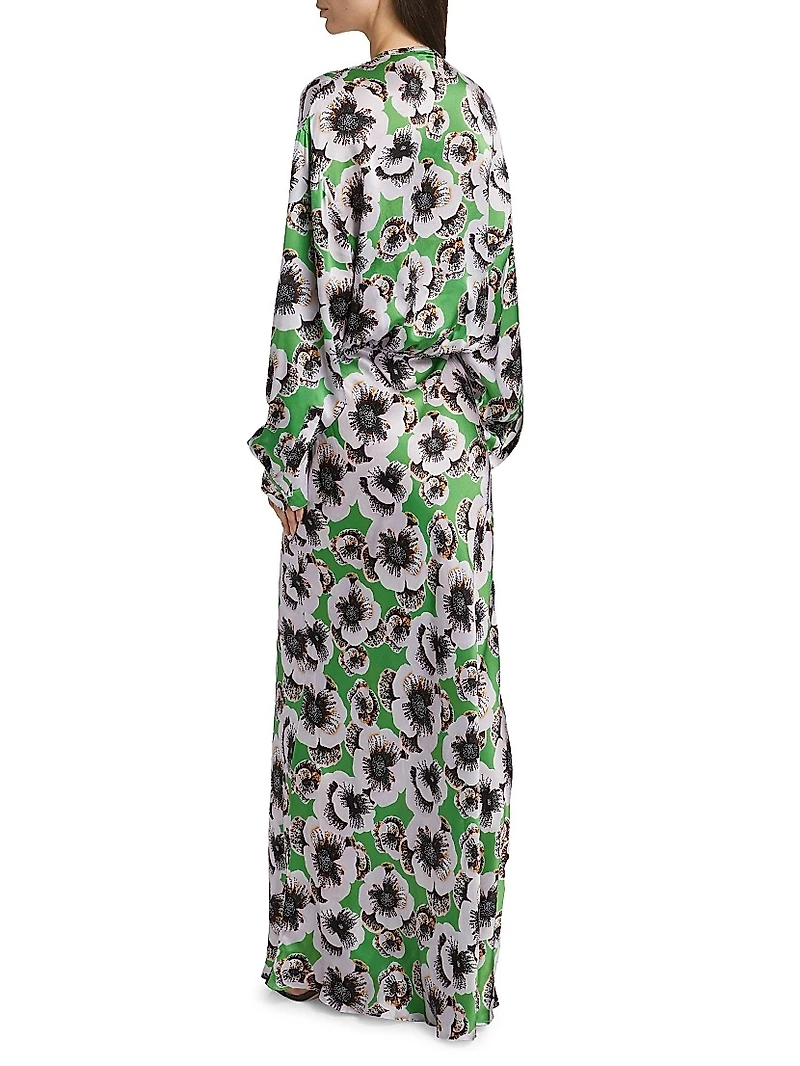 Kathleen Cut-Out Silk Long-Sleeve Maxi Dress