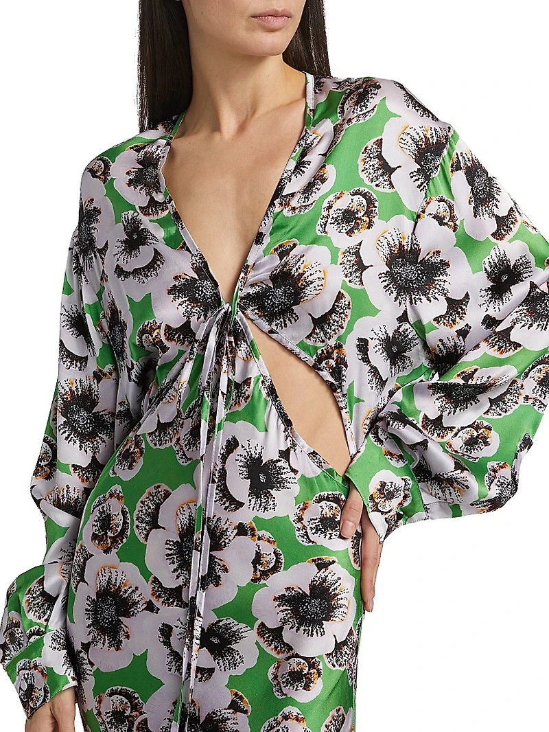 Kathleen Cut-Out Silk Long-Sleeve Maxi Dress