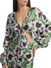 Kathleen Cut-Out Silk Long-Sleeve Maxi Dress