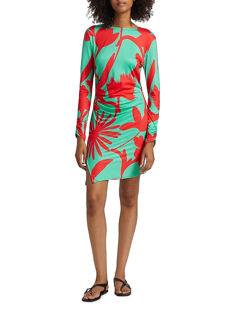 Hazel Floral Stretch Jersey Draped Minidress