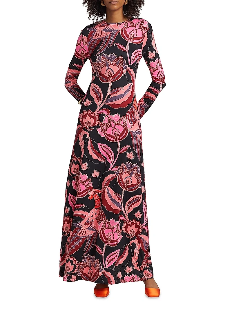 Sam Floral Stretch Jersey Body-Con Maxi Dress