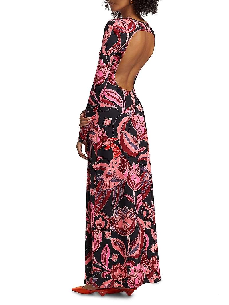 Sam Floral Stretch Jersey Body-Con Maxi Dress