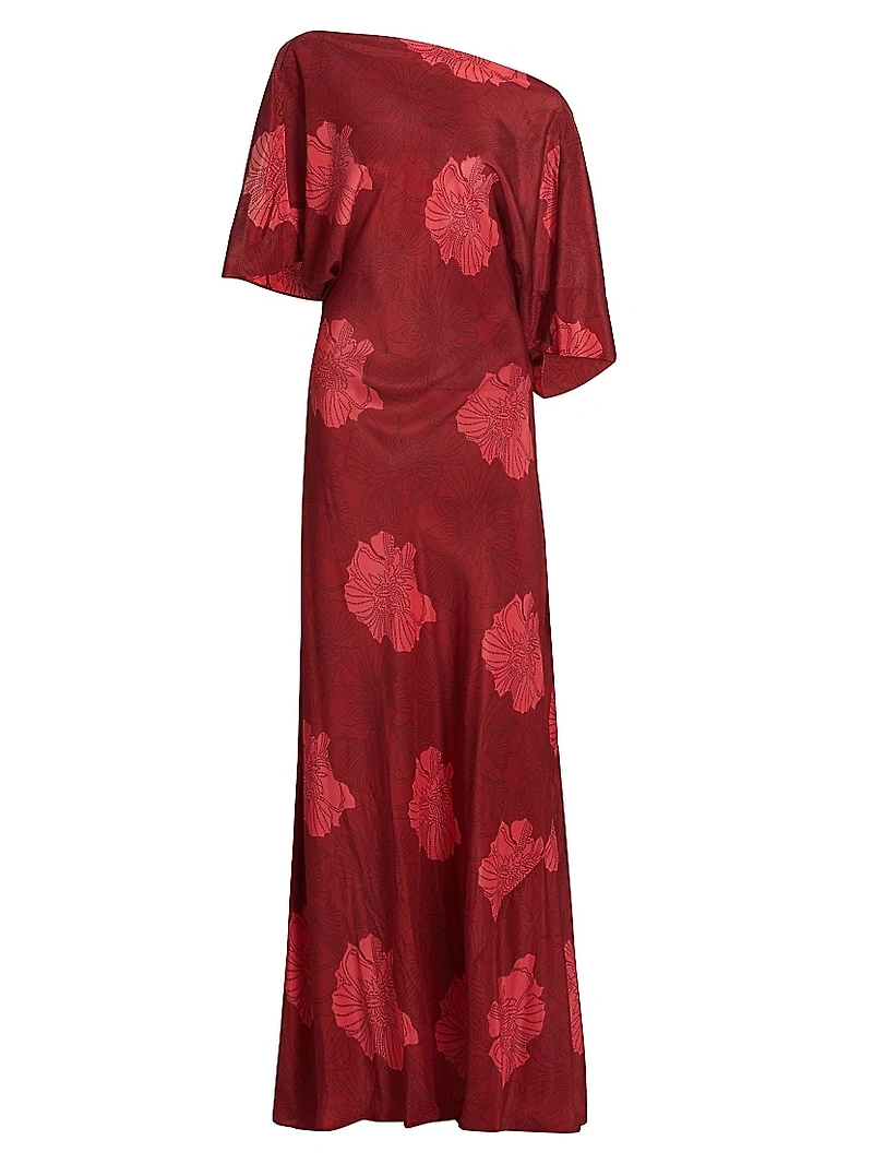 Grace Floral Silk Asymmetrical Bias-Cut Maxi Dress