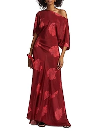 Grace Floral Silk Asymmetrical Bias-Cut Maxi Dress