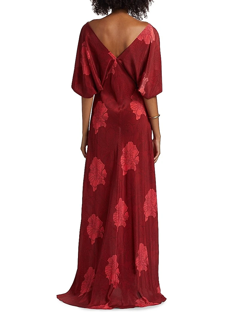 Grace Floral Silk Asymmetrical Bias-Cut Maxi Dress