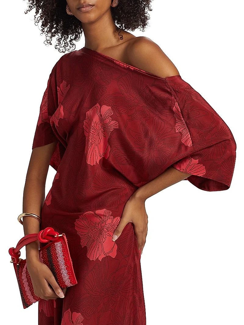 Grace Floral Silk Asymmetrical Bias-Cut Maxi Dress