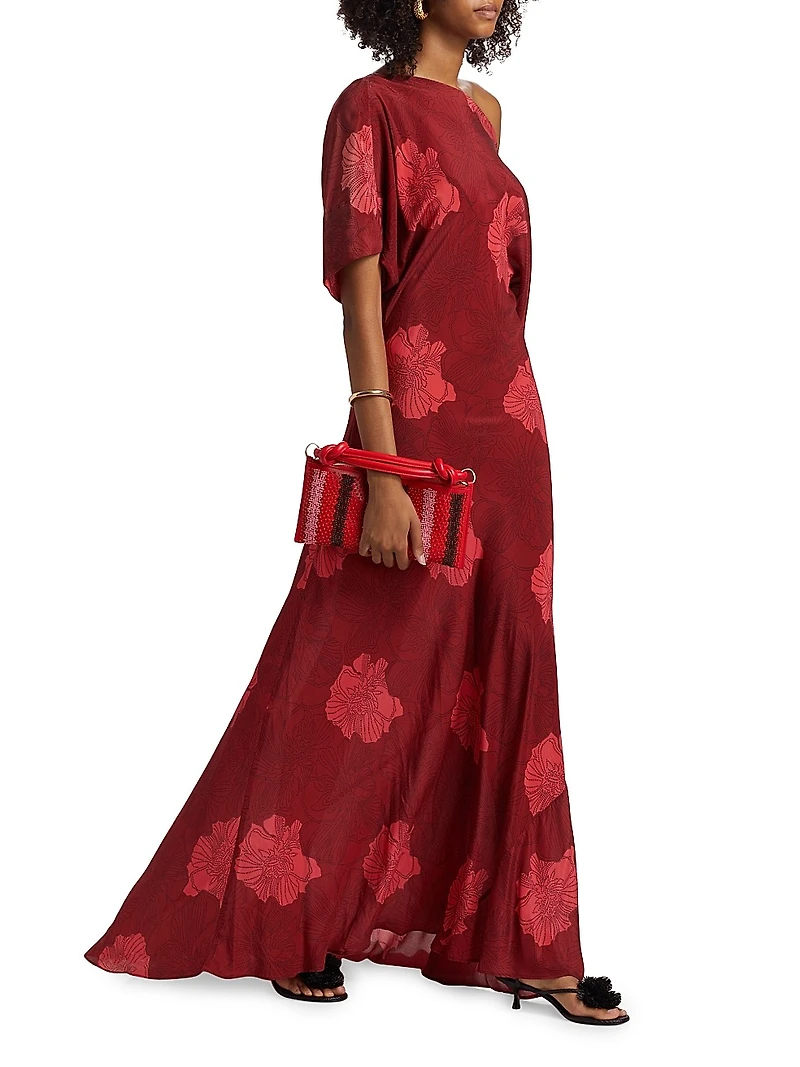 Grace Floral Silk Asymmetrical Bias-Cut Maxi Dress