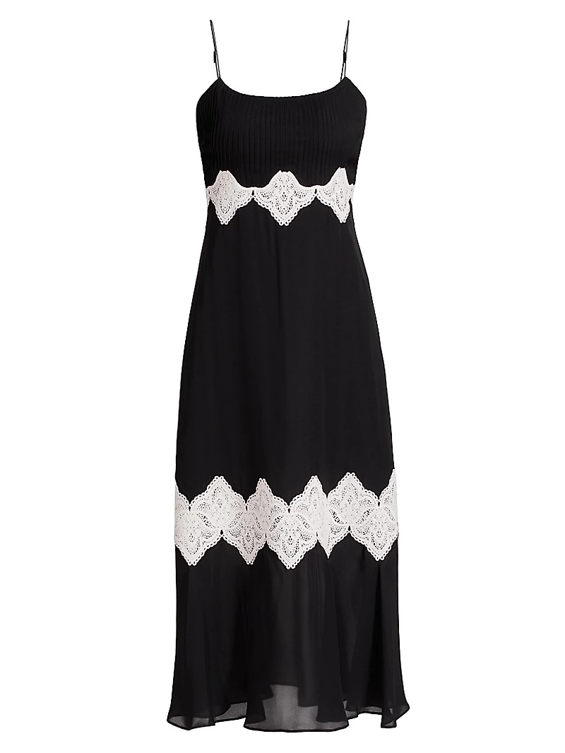 Isadora Silk Lace-Trimmed Midi-Dress