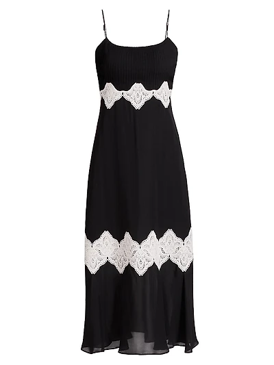 Isadora Silk Lace-Trimmed Midi-Dress