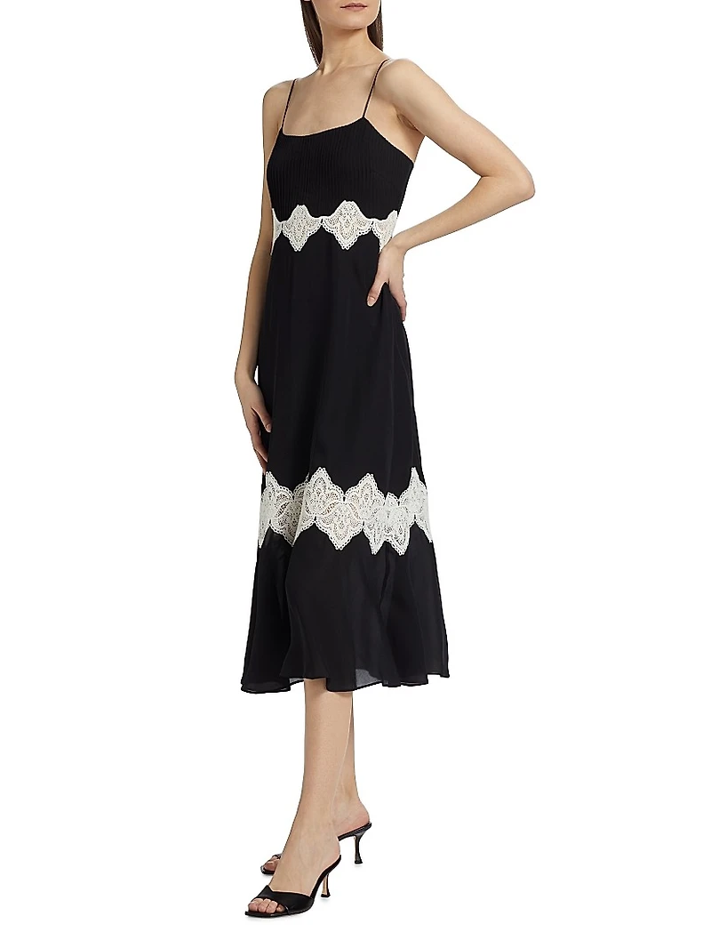 Isadora Silk Lace-Trimmed Midi-Dress
