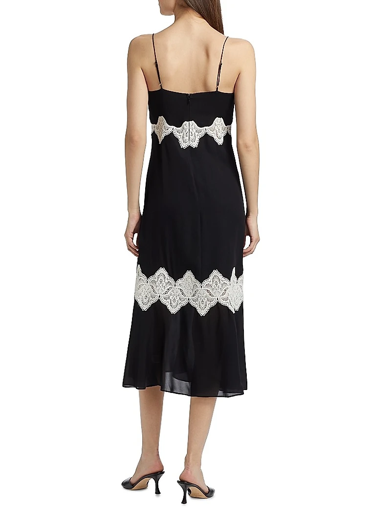 Isadora Silk Lace-Trimmed Midi-Dress