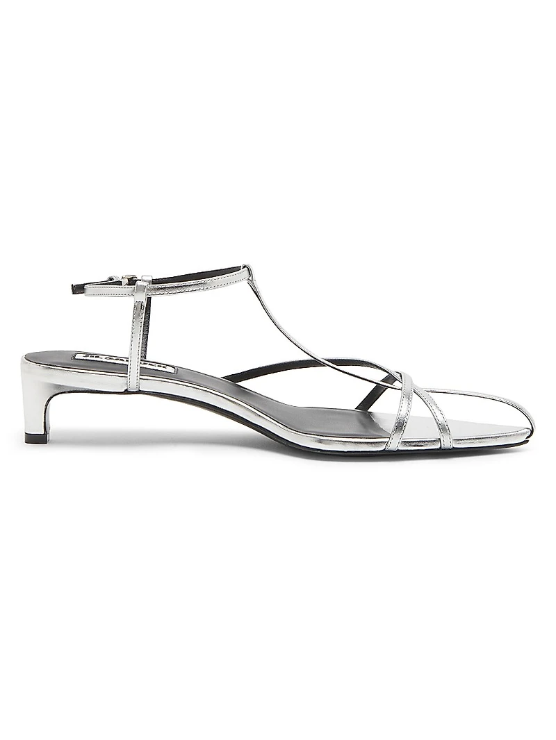35MM Metallic Leather Kitten-Heel Sandals