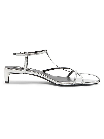35MM Metallic Leather Kitten-Heel Sandals