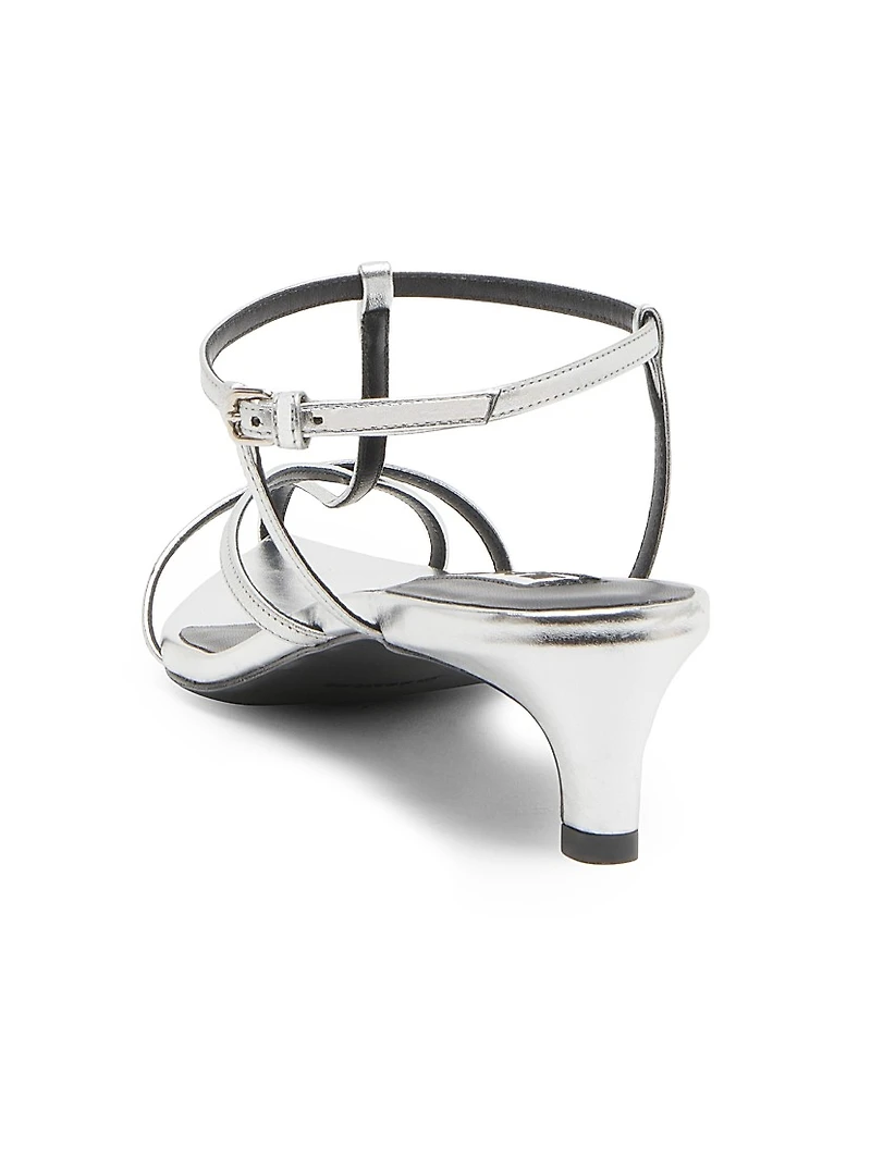 35MM Metallic Leather Kitten-Heel Sandals