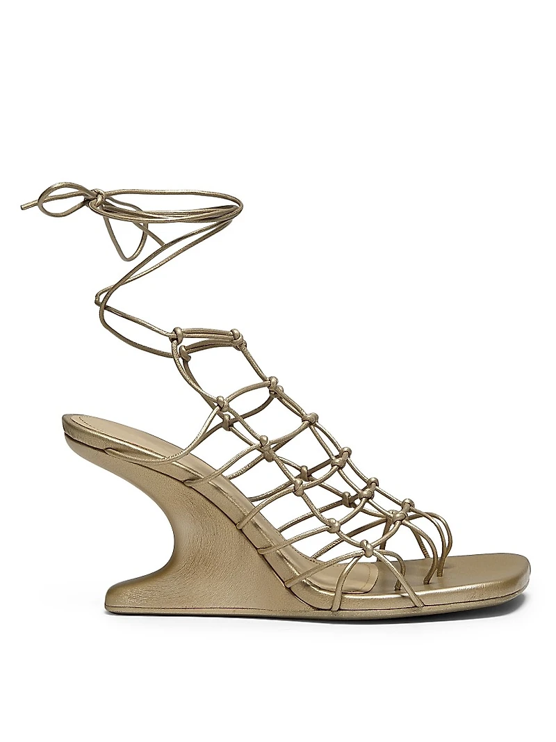 Metallic Leather Wedge Sandals