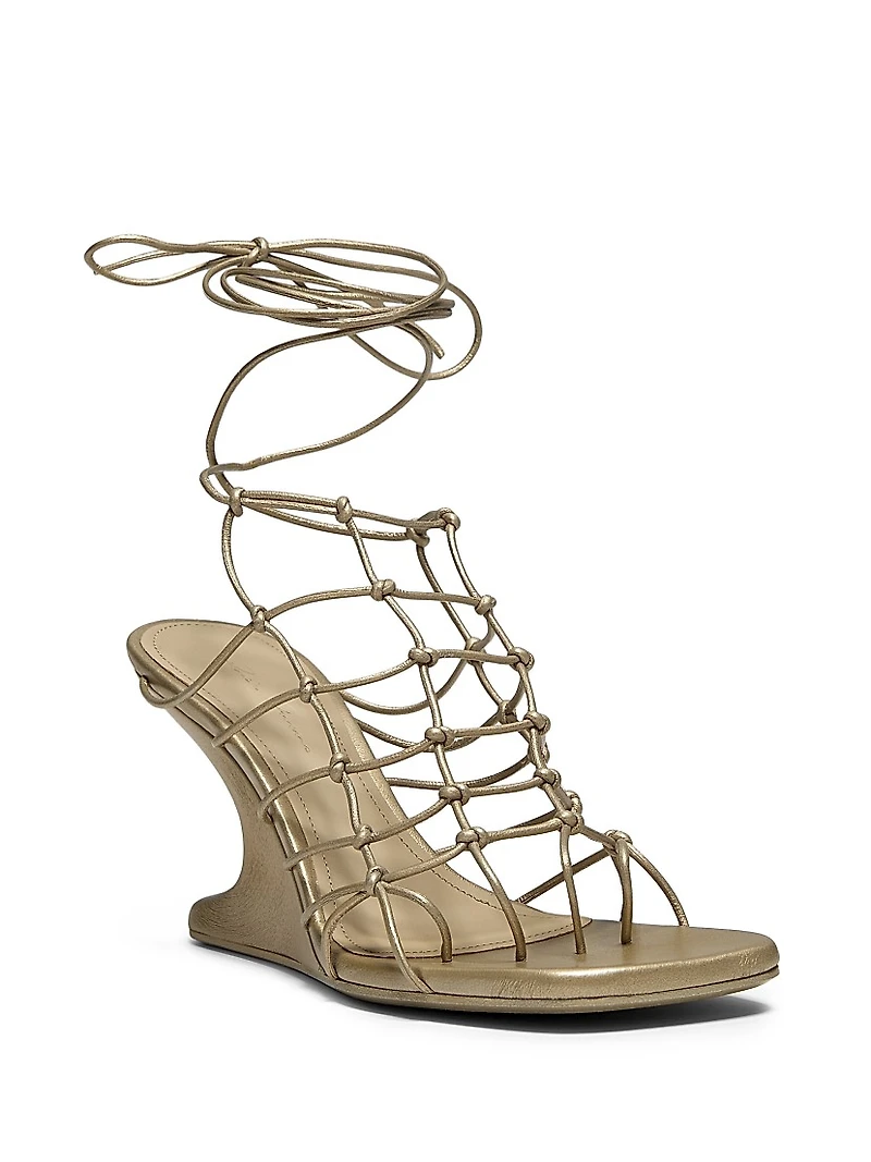 Metallic Leather Wedge Sandals