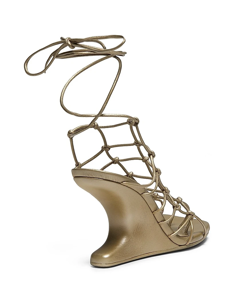 Metallic Leather Wedge Sandals