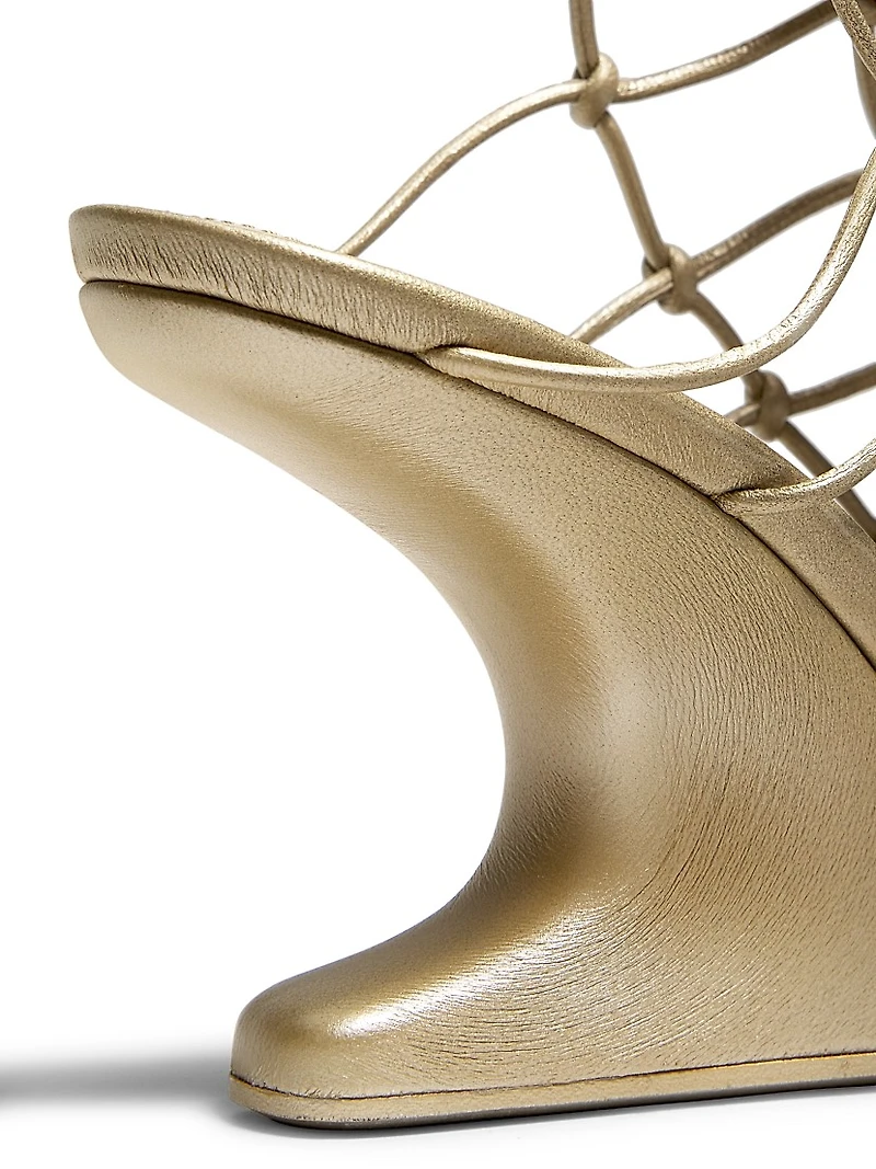 Metallic Leather Wedge Sandals