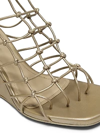 Metallic Leather Wedge Sandals