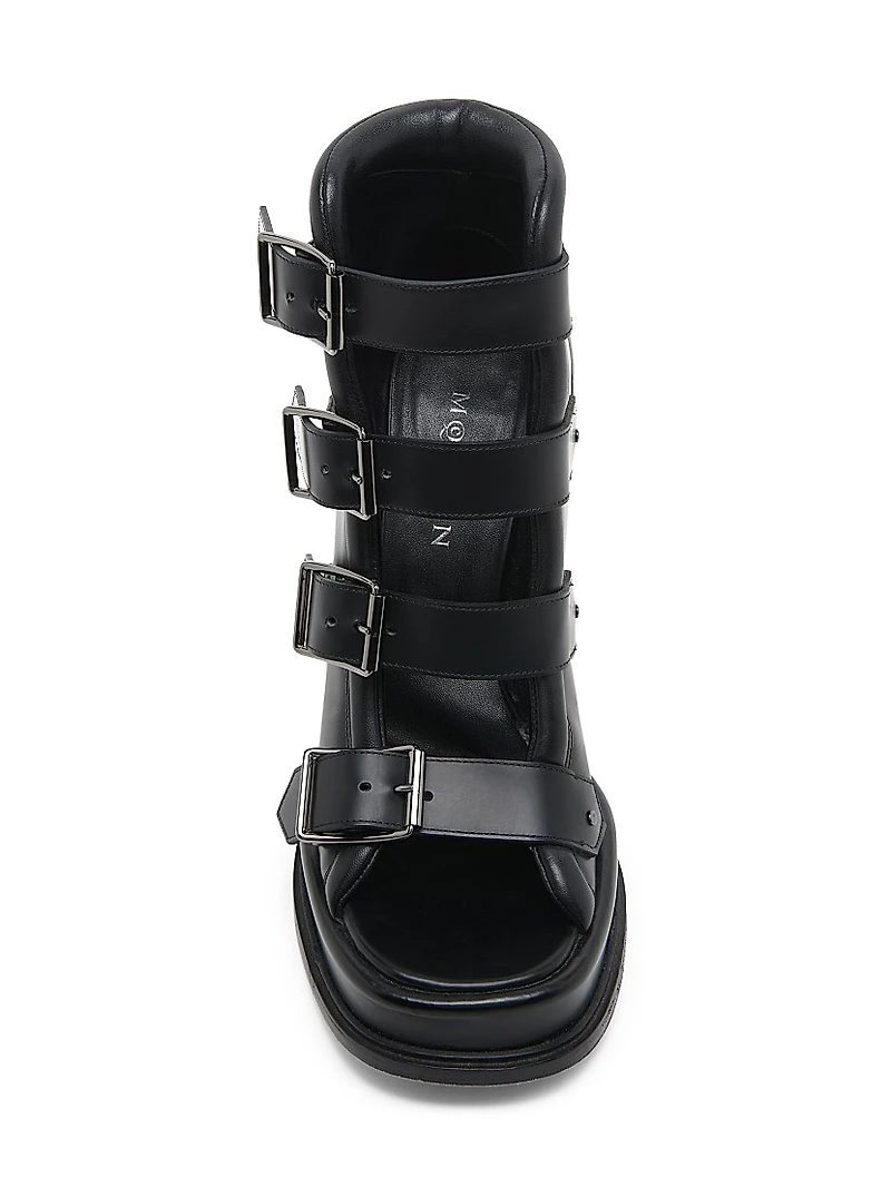 120MM Multi Buckle Leather Platform Sandals
