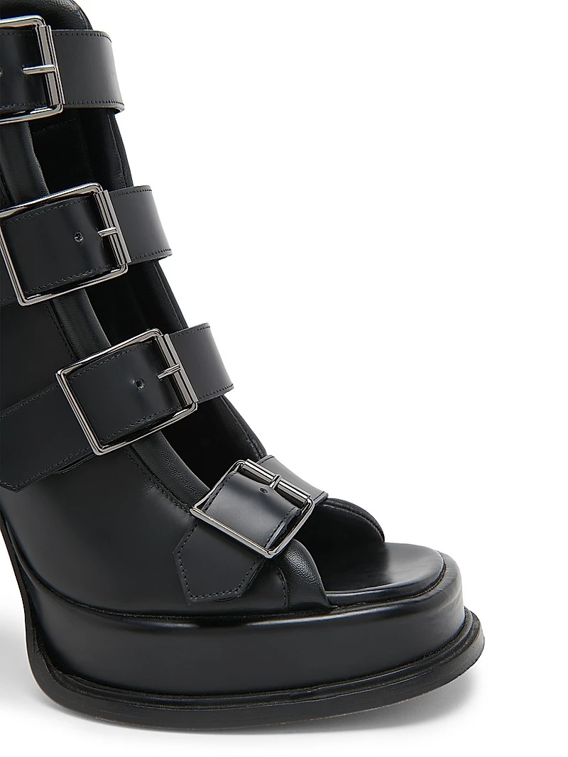 120MM Multi Buckle Leather Platform Sandals