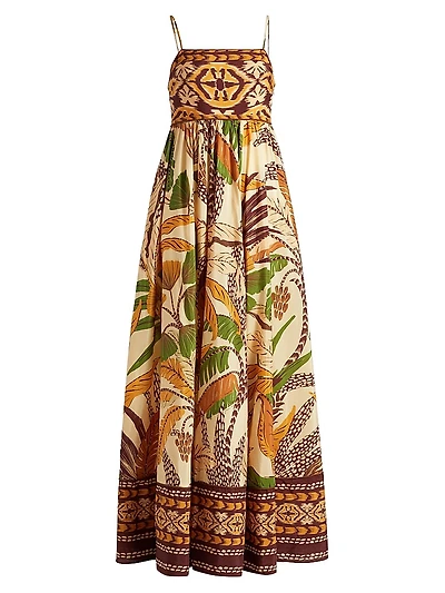 Foliage Sketch Cotton-Blend Maxi Dress
