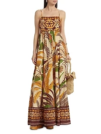 Foliage Sketch Cotton-Blend Maxi Dress