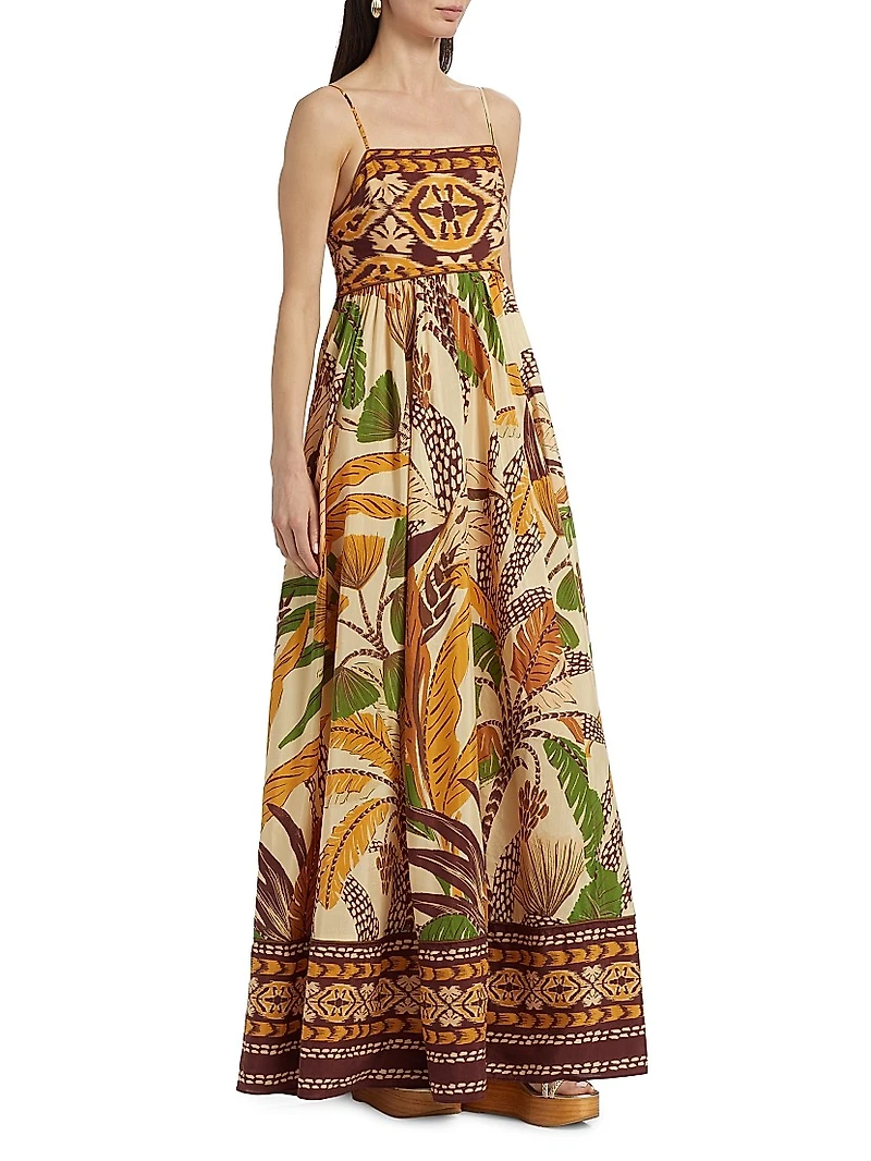 Foliage Sketch Cotton-Blend Maxi Dress