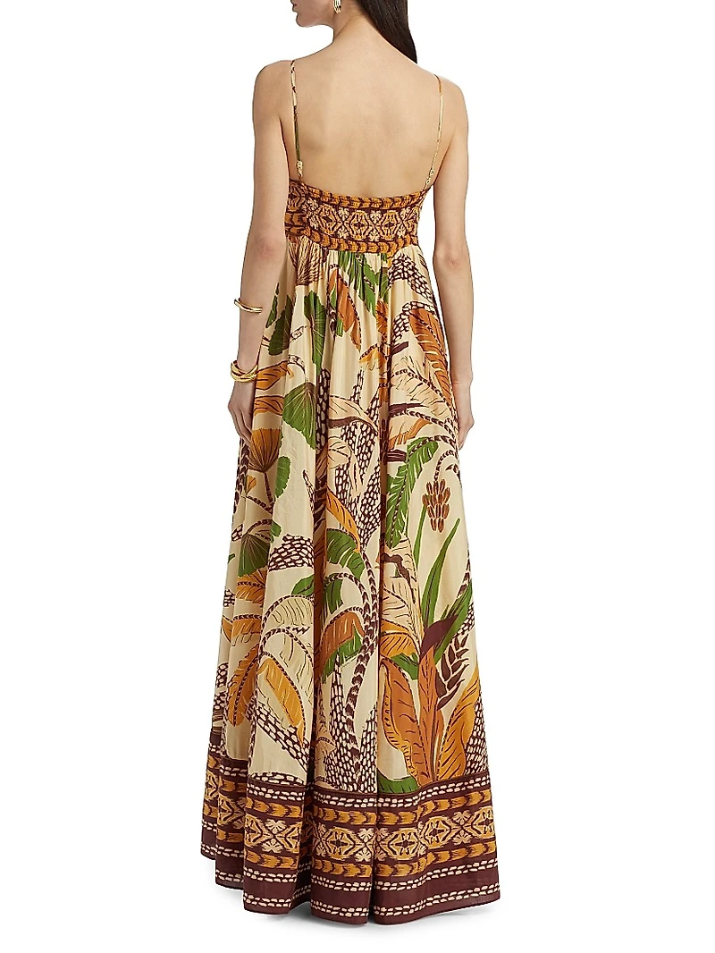 Foliage Sketch Cotton-Blend Maxi Dress