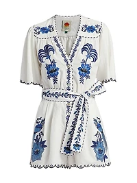 Delicate Forest Embroidered Linen-Blend Romper