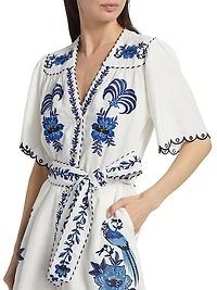 Delicate Forest Embroidered Linen-Blend Romper