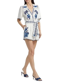 Delicate Forest Embroidered Linen-Blend Romper