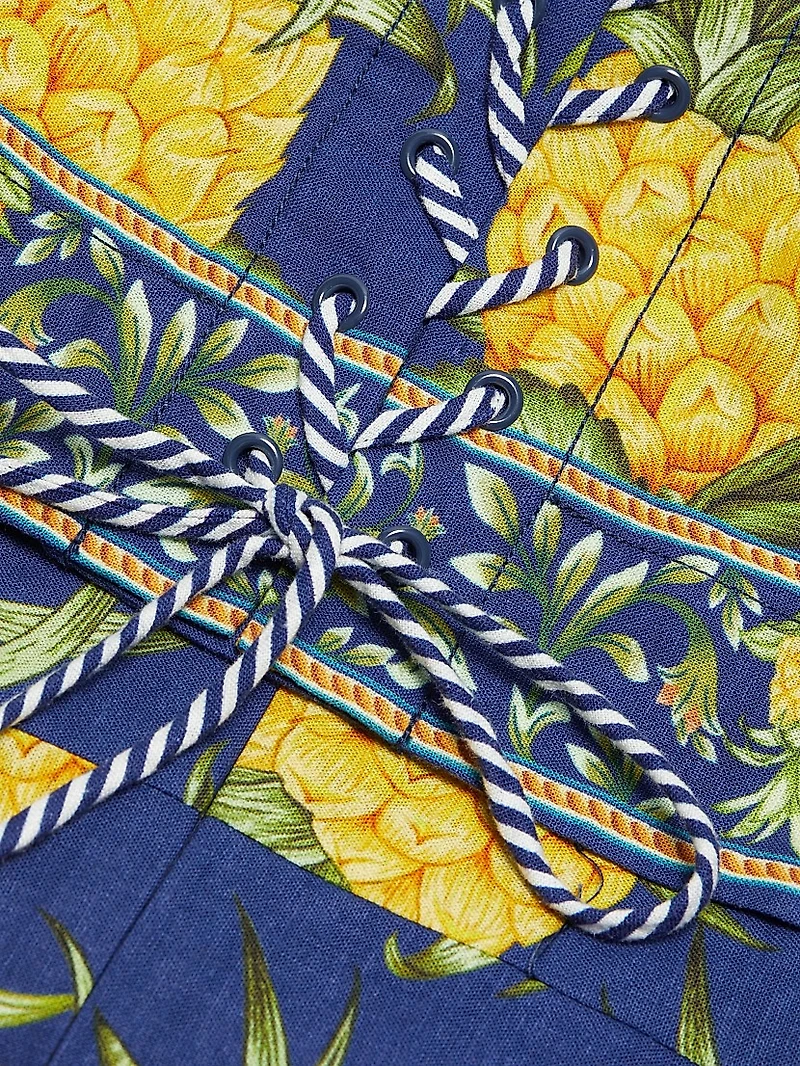 Delicate Pineapple Lace-Up Minidress