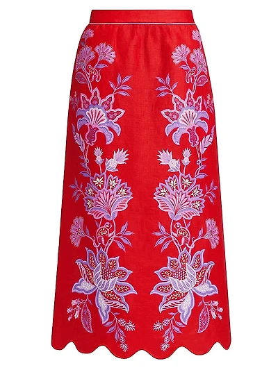 Porcelain Garden Linen Midi-Skirt