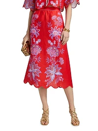 Porcelain Garden Linen Midi-Skirt