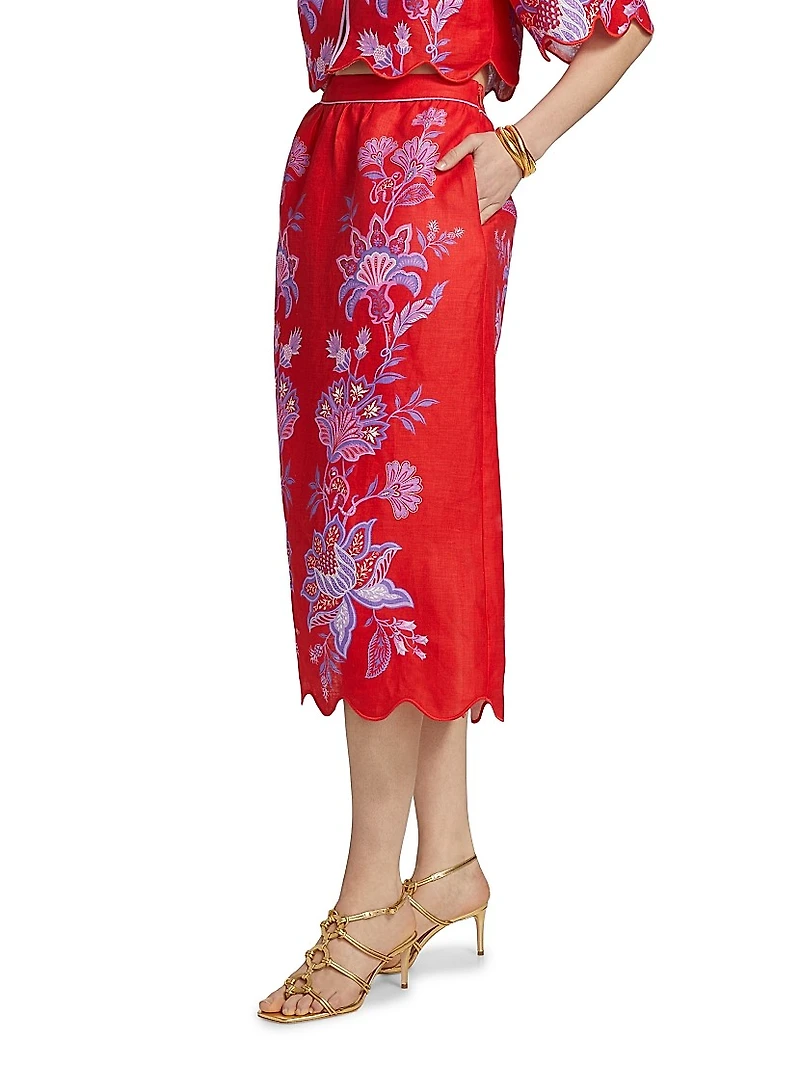 Porcelain Garden Linen Midi-Skirt