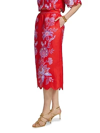 Porcelain Garden Linen Midi-Skirt