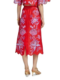 Porcelain Garden Linen Midi-Skirt