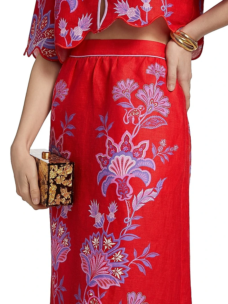 Porcelain Garden Linen Midi-Skirt