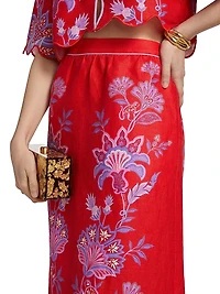 Porcelain Garden Linen Midi-Skirt