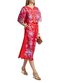 Porcelain Garden Linen Midi-Skirt