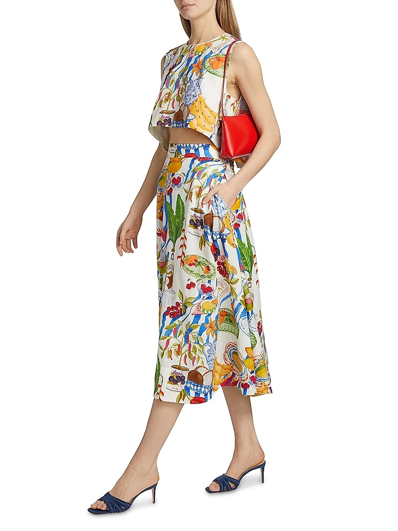 Fresh Table Linen-Blend Midi-Skirt