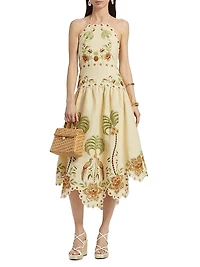 Delicate Forest Embroidered Halter Midi-Dress