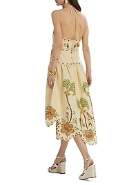 Delicate Forest Embroidered Halter Midi-Dress