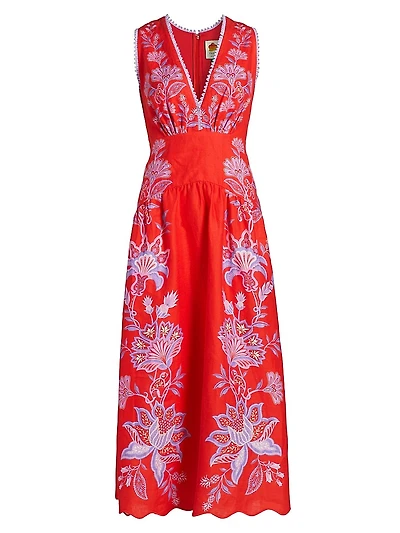 Porcelain Garden Linen Midi-Dress