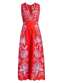 Porcelain Garden Linen Midi-Dress