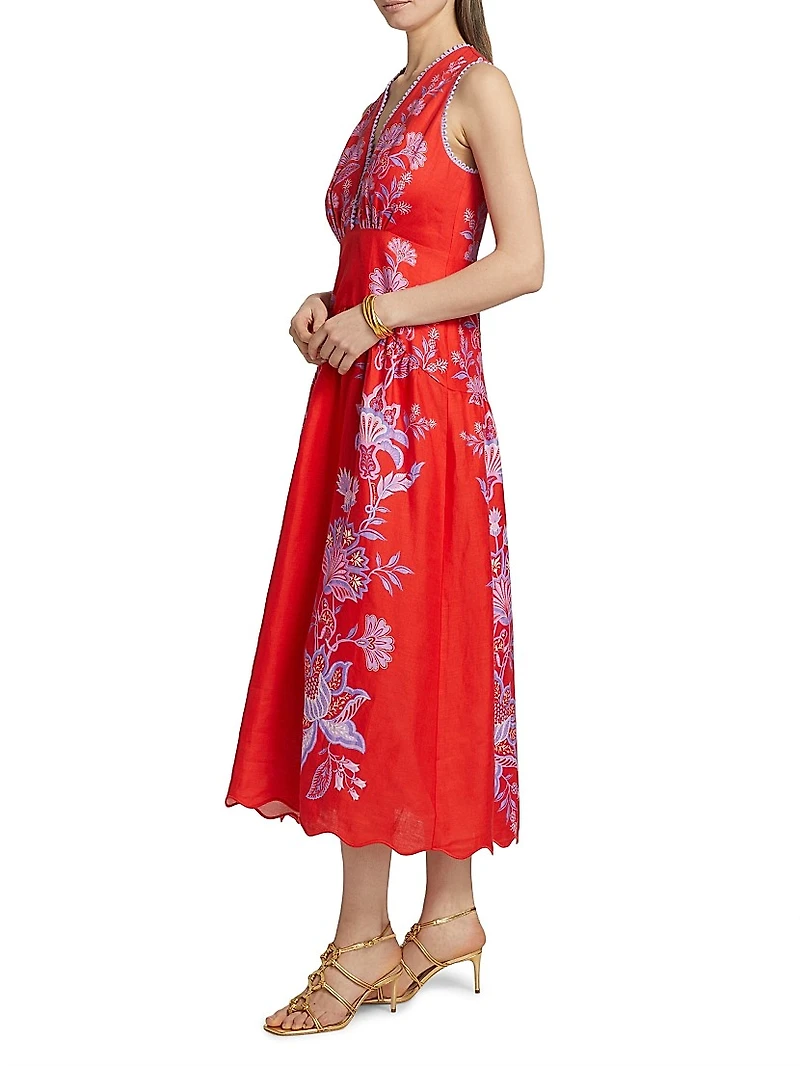Porcelain Garden Linen Midi-Dress