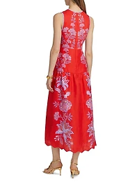 Porcelain Garden Linen Midi-Dress